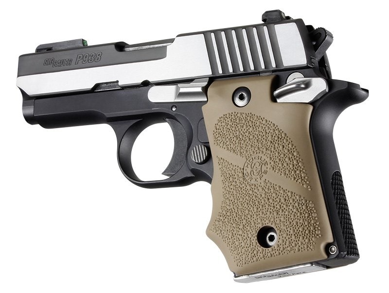 SIG SAUER P938 (Ambi-Safety): OverMolded Rubber Grip with Finger Grooves - FDE Hogue 98083 - Click Image to Close